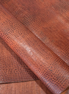 红棕色油蜡鳄鱼纹头层牛皮真皮箱包手工DIY皮料1-1.2mm偏软G11326