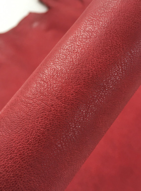 YP028红色打蜡擦色羊皮真皮手工DIY皮料1mm偏软