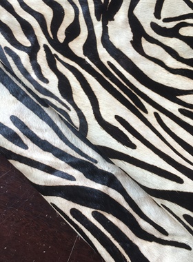G17401斑马纹马毛皮毛一体真皮手工DIY皮料1mm软
