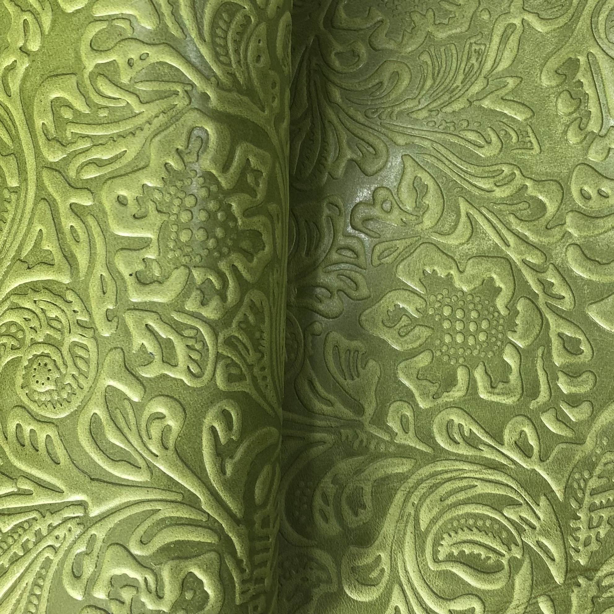 HC2抹茶绿唐草花纹头层油蜡牛皮0.8-1mm适中真皮家具椅子diy皮料