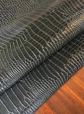 G11346黑色鳄鱼纹爆裂纹头层牛皮真皮手工DIY皮料1.5mm适中微挺