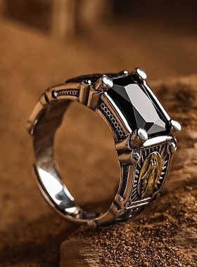 新款开口男士戒指黑玛瑙高级感