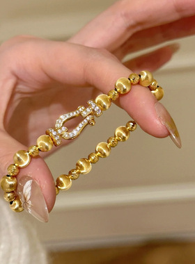 新品法式复古镶钻猫眼马蹄扣手链