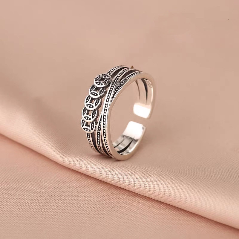 镀S925银五帝钱国潮风小众设计复古指戒指钱开口指环招财转运,饰品/流行首饰/时尚饰品新,银饰戒指,淘宝优惠券,粉丝福利购,淘宝优惠卷