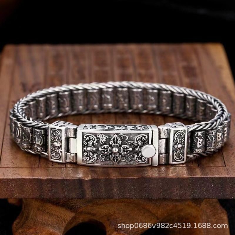 新品男士手链复古十字降魔杵个性六字真言转轮手链