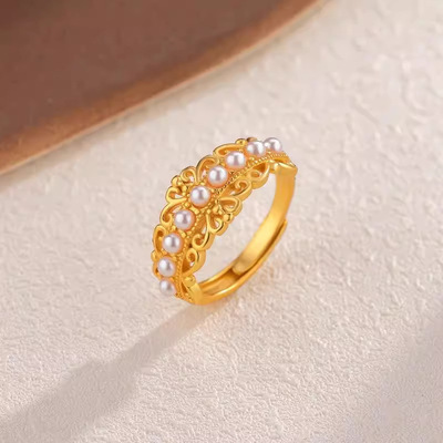 新品古法蕾丝花边戒指女皇冠小众