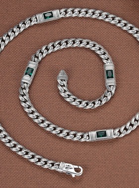 新品新款唐草纹方形锆石古巴项链