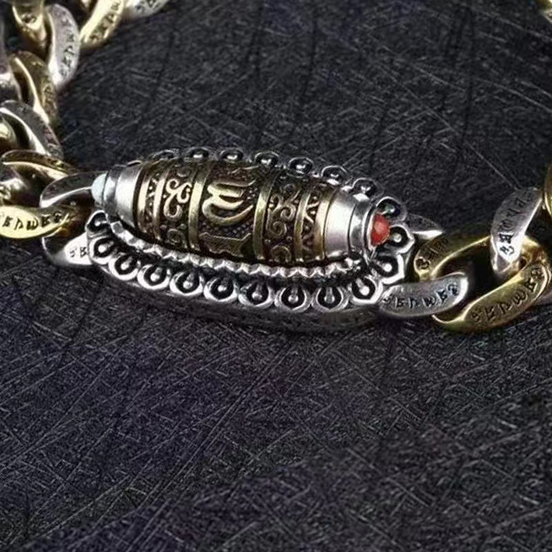复古手工饰乌兰花旋转天珠貔貅六字真言转运坦克链手链