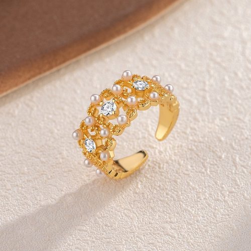 新品蕾丝锆石开口戒指新中式时尚