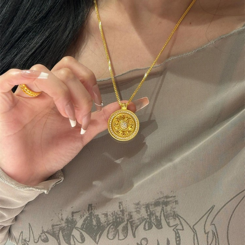镀S925银新款中古八宝罗盘吊坠项