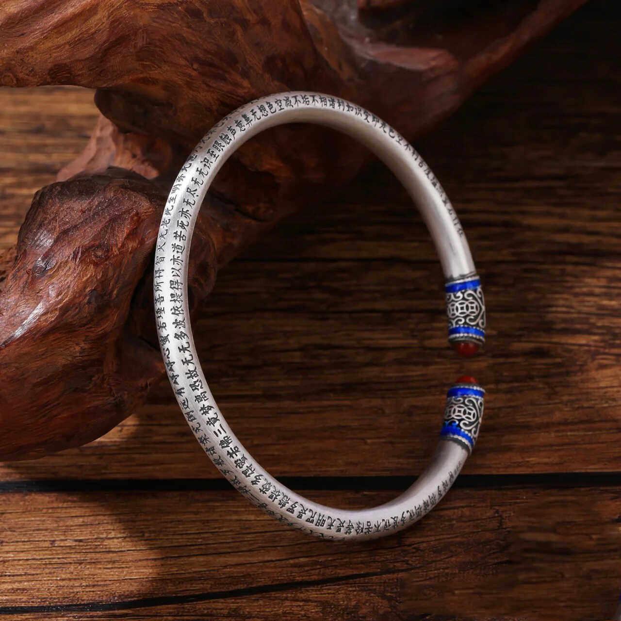 手镯女复古做旧心经开口实心泰镯子民族风送女友礼物