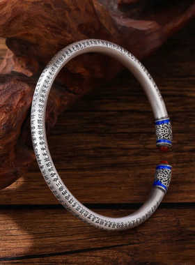 实心礼物做旧925纯银手镯民族风
