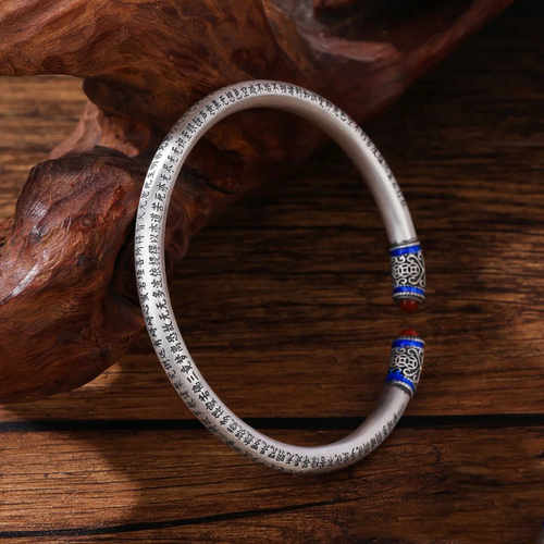 实心礼物做旧925纯银手镯民族风