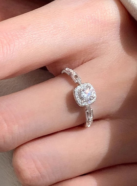 新品新款轻奢气质闪锆方形戒指时