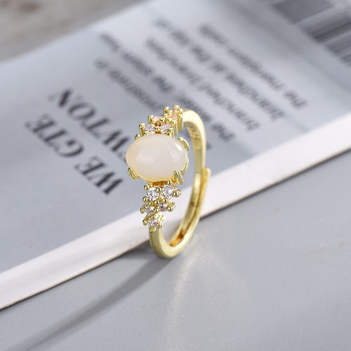 新品新款透明白蛋面开口戒指复古