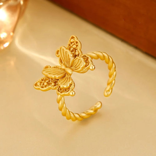 新品金色复古金丝羽蝶蝴蝶戒指小