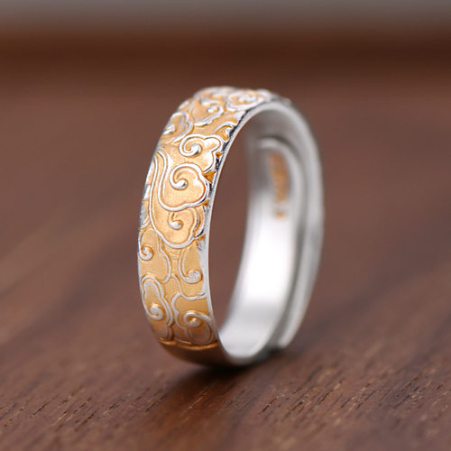 新品新款描金祥云戒指男款国风高