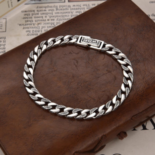 新品古巴手链男士款龙年礼物大气简约风唐草纹链宽7mm