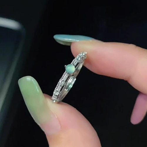 新品蛋面蓝水翡翠戒指简约精致国