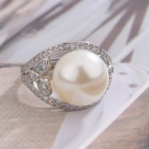 新品仿贝珠戒指时尚高级感镶钻圆