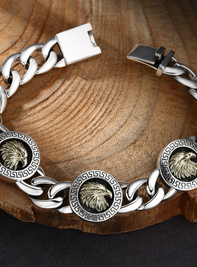 新品国风圆牌老鹰古巴手链潮复古