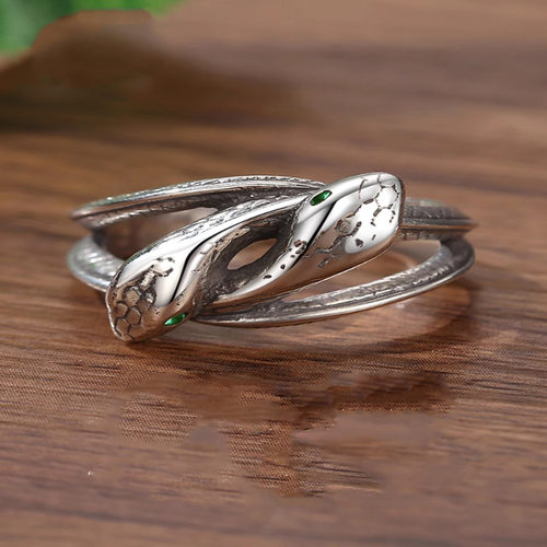 新品双灵蛇戒指男潮款本命年生肖