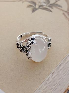 复古银玉髓花朵指环11