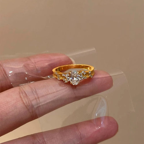 新品金色拉丝满天星戒指复古轻奢