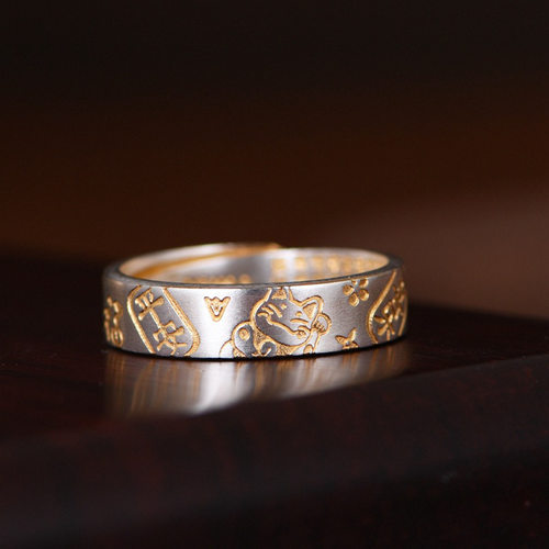 新品古韵足戒指文艺吉言招财猫莲