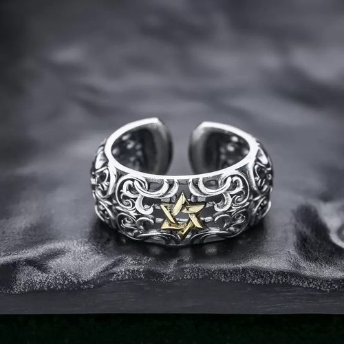 新品新款复古六芒星戒指个性嘻哈