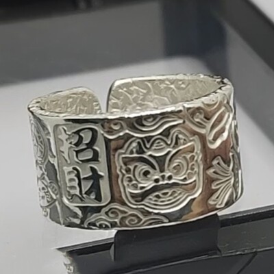 镀S925银新款复古做旧吉言戒指男