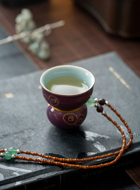 创意国风福禄项链杯子陶瓷葫芦茶杯茶玩手把件家居装饰品挂饰礼品