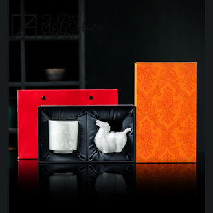 德化冰种璞玉瓷主人杯马到成功茶杯马年浮雕对杯个人高端白瓷礼盒