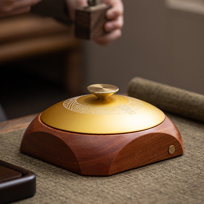 花梨木实木烟灰缸家用客厅感办公室带盖防飞灰新中式创意轻奢