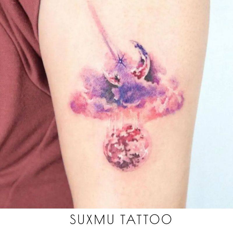 苏小木丨星球坠落 1张 彩色星球 纹身贴防水女持久逼真彩绘性感