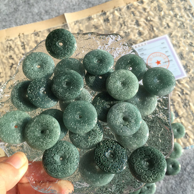 天然蓝水翡翠A货雕刻平安扣特价