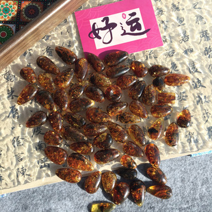 Sweet裸石 天然琥珀花珀水滴吊坠 意境意象飘花黄金甲 已打孔特价