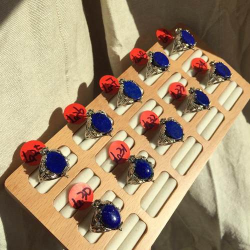 原矿青金石镶嵌包邮铜托戒指