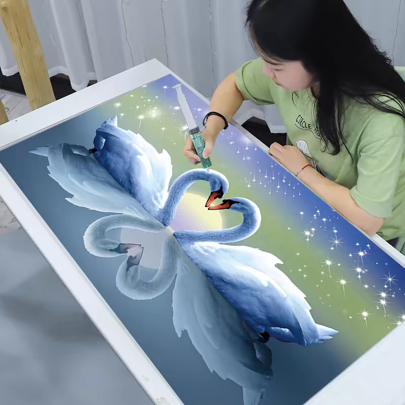 新款客厅餐厅大尺寸天鹅心心相印带框钻石画手工DIY点钻十字绣