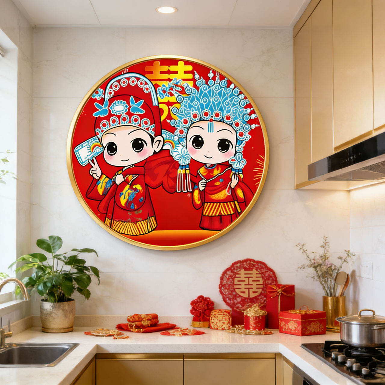 新款卡通中式婚礼喜结良缘满钻钻石画带框手工DIY贴画客厅挂画