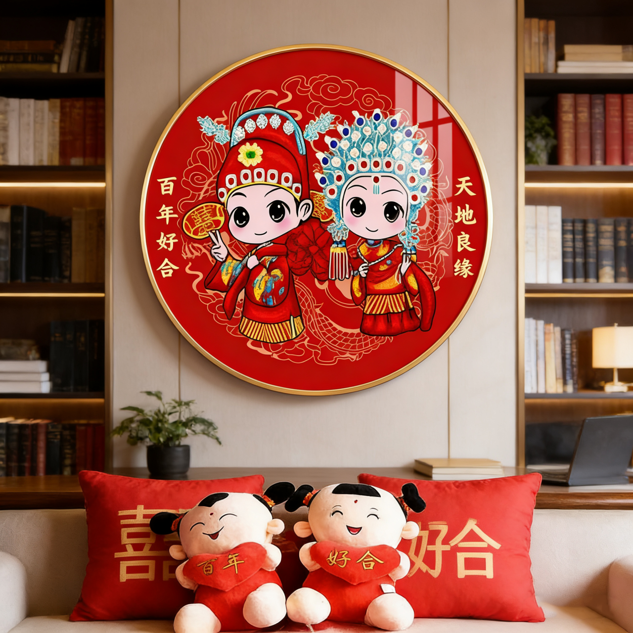 新款中式婚礼祝福满钻钻石画带框手工DIY拼豆十字绣客厅卧室挂画