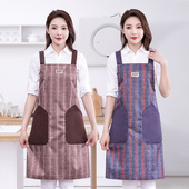 涤纶防水双层围裙家用厨房背带两侧大口袋防油污短款 时尚 围腰女