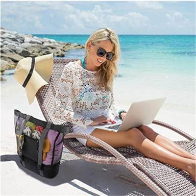 Beach Bag with Cooler 2-in-1 Detachable Mesh Beach Bag