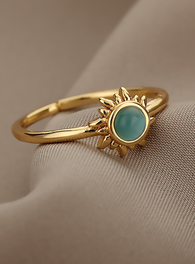 Vintage Opal Rings For Women Stainless Steel Sun Rings Moons