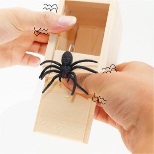 Halloween Rubber Spider Prank Wooden Box Toys for Kids False