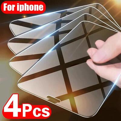 4PCS Tempered Glass适用于iPhone11 12 13 14 15 16 17 Pro Max XR XS Max Screen Protector钢化膜屏幕贴膜