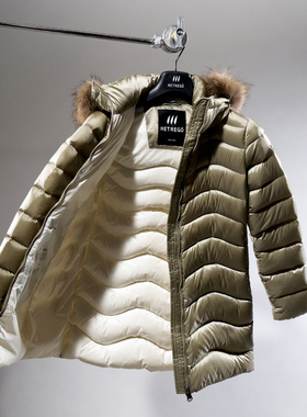 意大利Hetrego奢华鹅绒毛领保暖中长连帽羽绒服