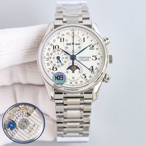 全新未拆名匠系列八针月相白盘皮带全自动机械男腕表