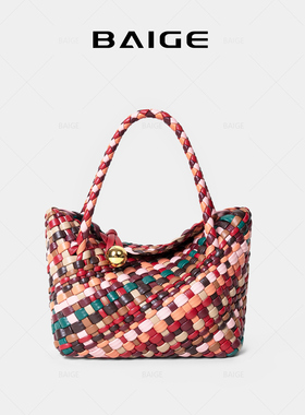西子玛雅菜篮子2026春夏新款高级手工彩色编织包单肩手提手拎女包