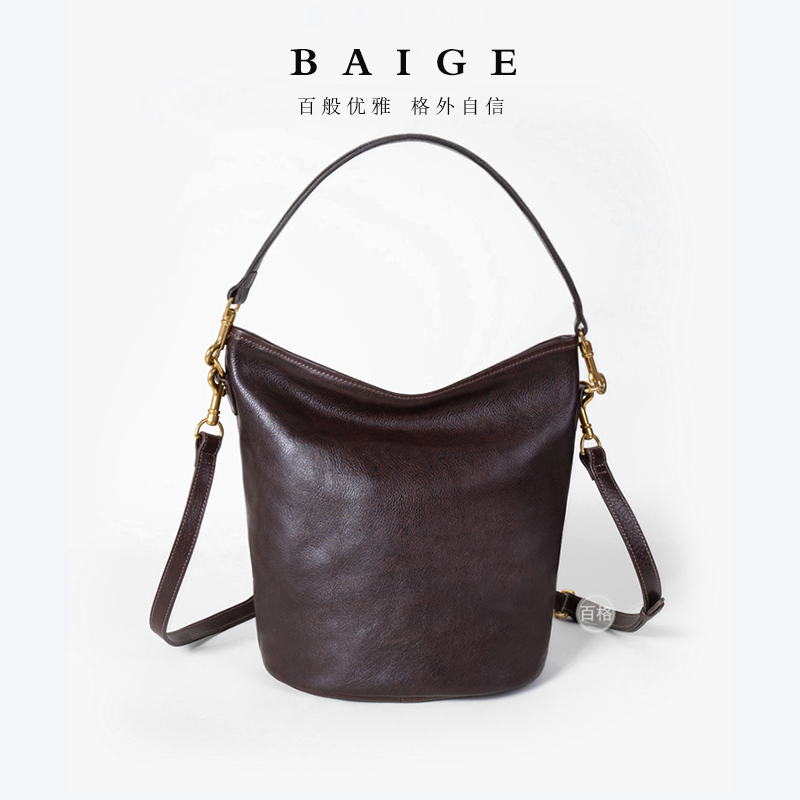 头层牛皮水桶包2025秋冬新款时尚女包休闲简约水桶单肩百搭斜挎包